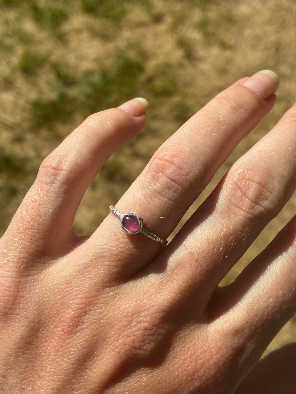 Hot Pink Tourmaline Stacker Ring