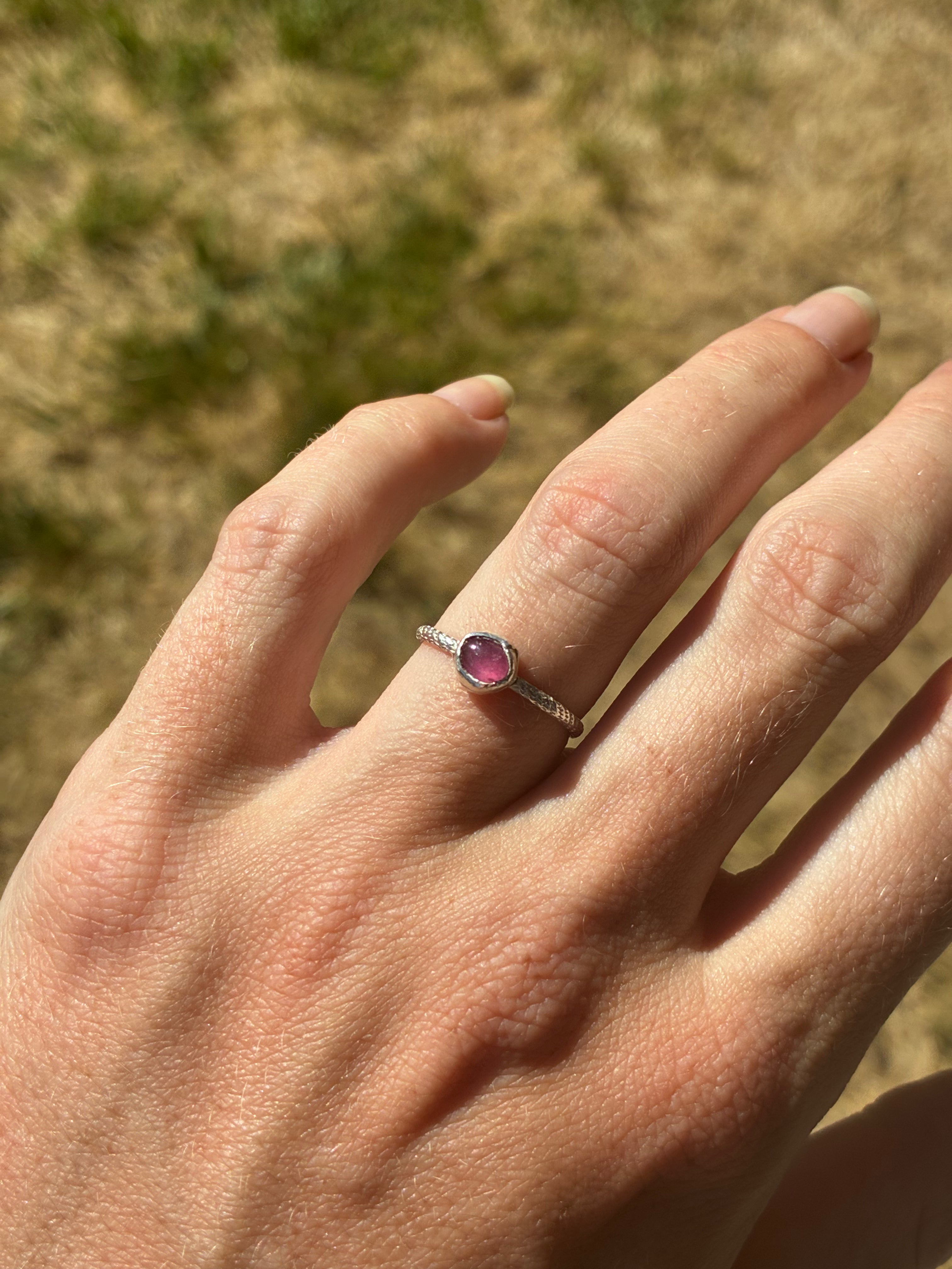 Hot Pink Tourmaline Stacker Ring