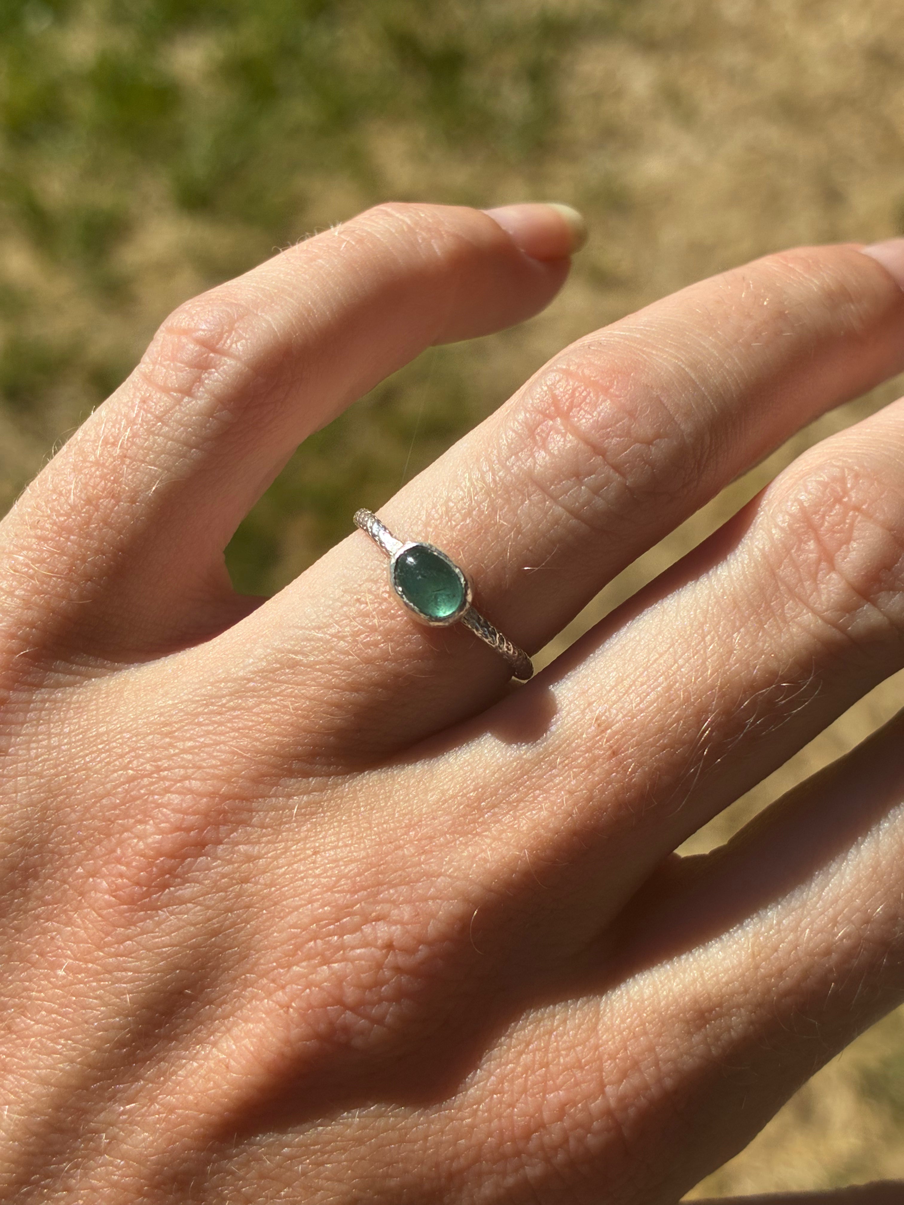 Seafoam Blue Tourmaline Stacker Ring